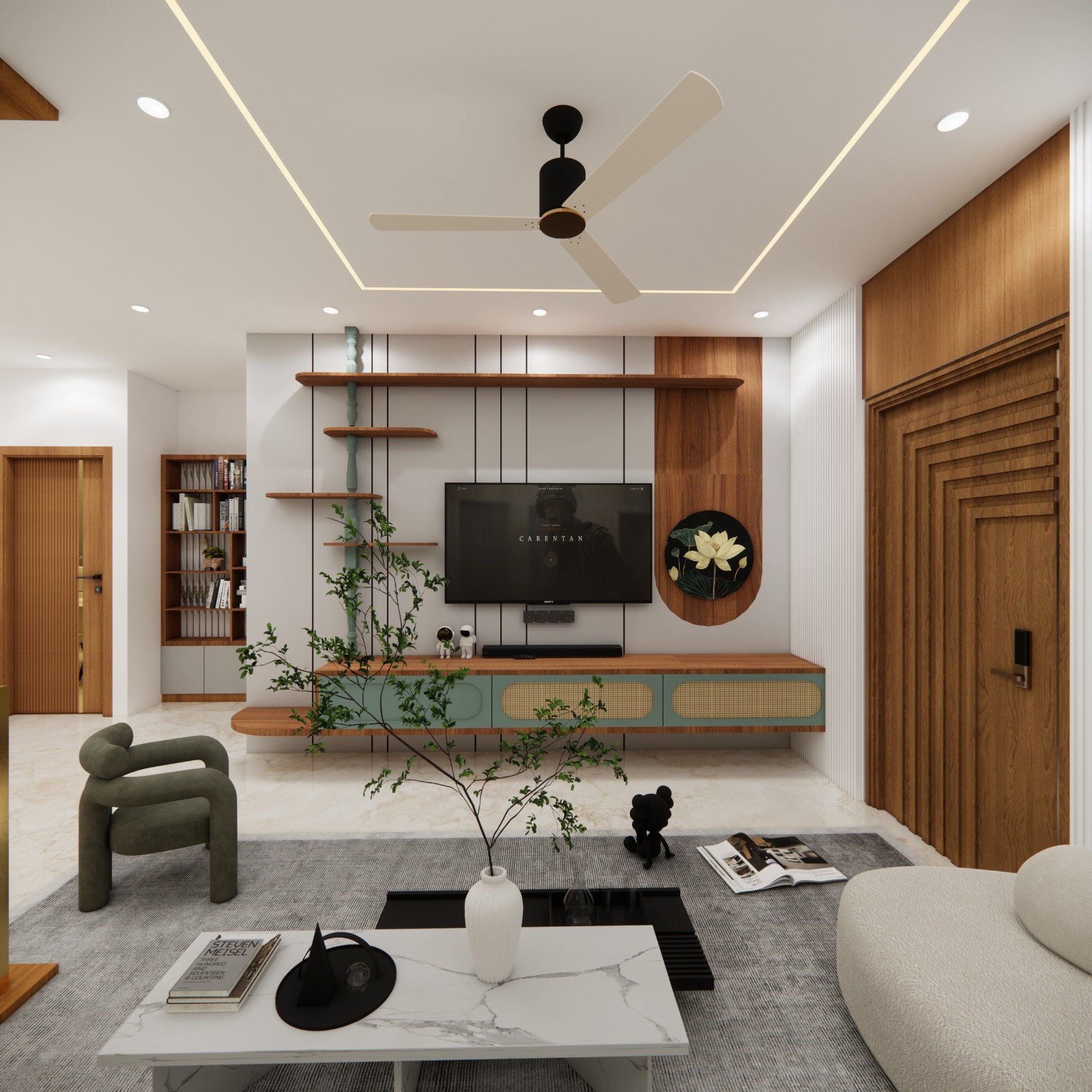 Living room with custom TV unit