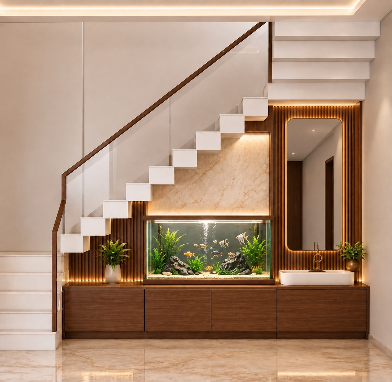 Organized wardrobe interior with lighting