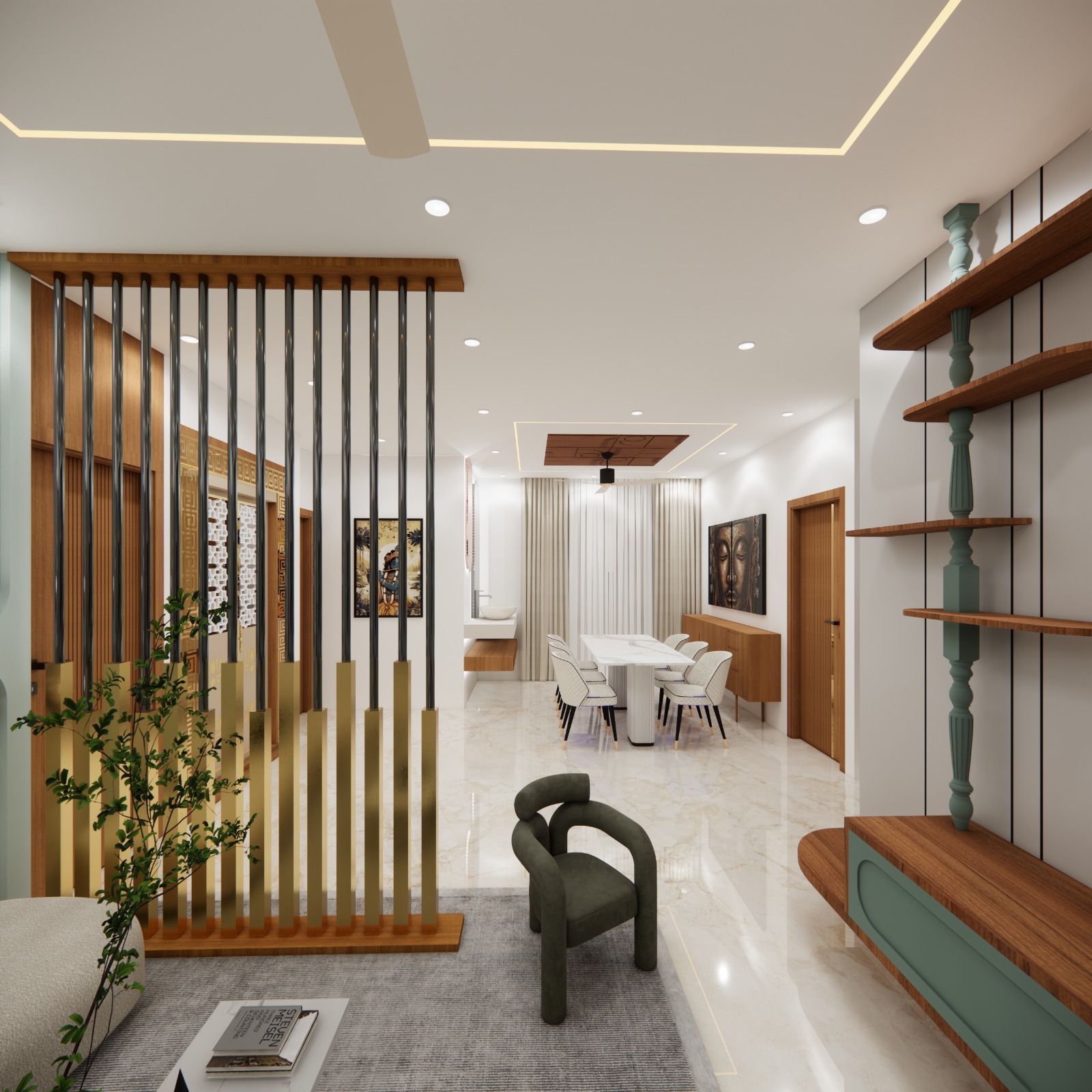 Gypsum false ceiling installation with LED lighting